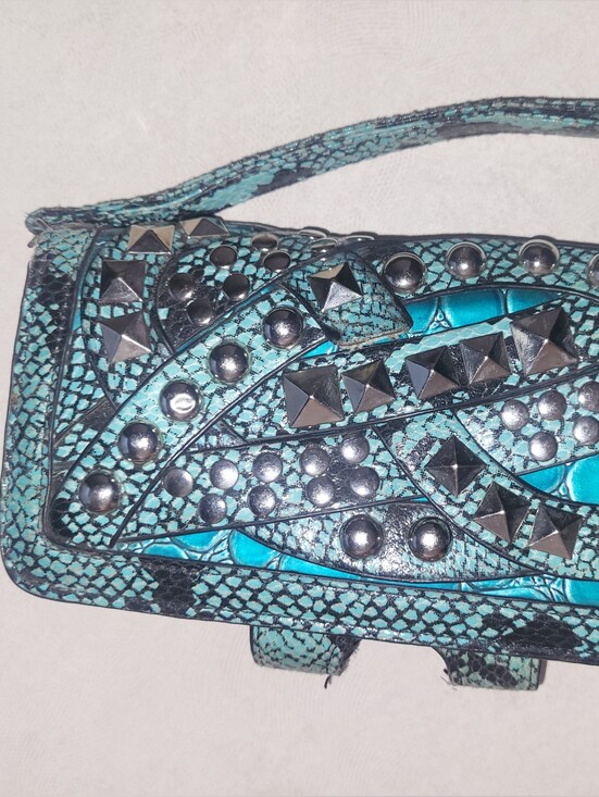 unmarked Handbags - Western Studded Turquoise & Black Python Print Trifold Wristlet Wallet